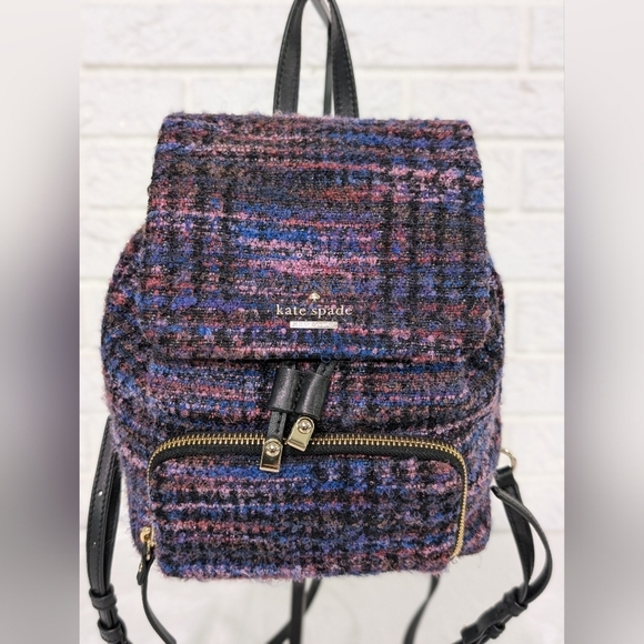 Kate Spade Emerson Fabric Jessa Tweed Backpack Burgundy/Multi 90's Inspired Bag - Picture 8 of 16